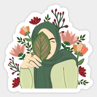 Floral Green Hijabi Muslima Sticker